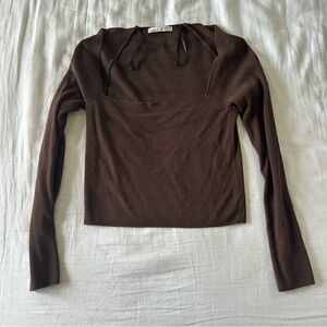 Pull & Bear Brown Long Sleeve Crop Top